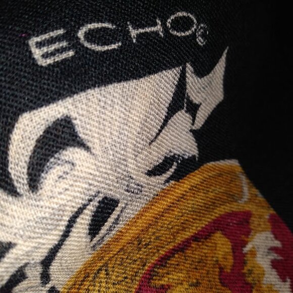 Echo: Multi color 100% Wool scarf. Measures approx. 32.5"x34". - Picture 6 of 6